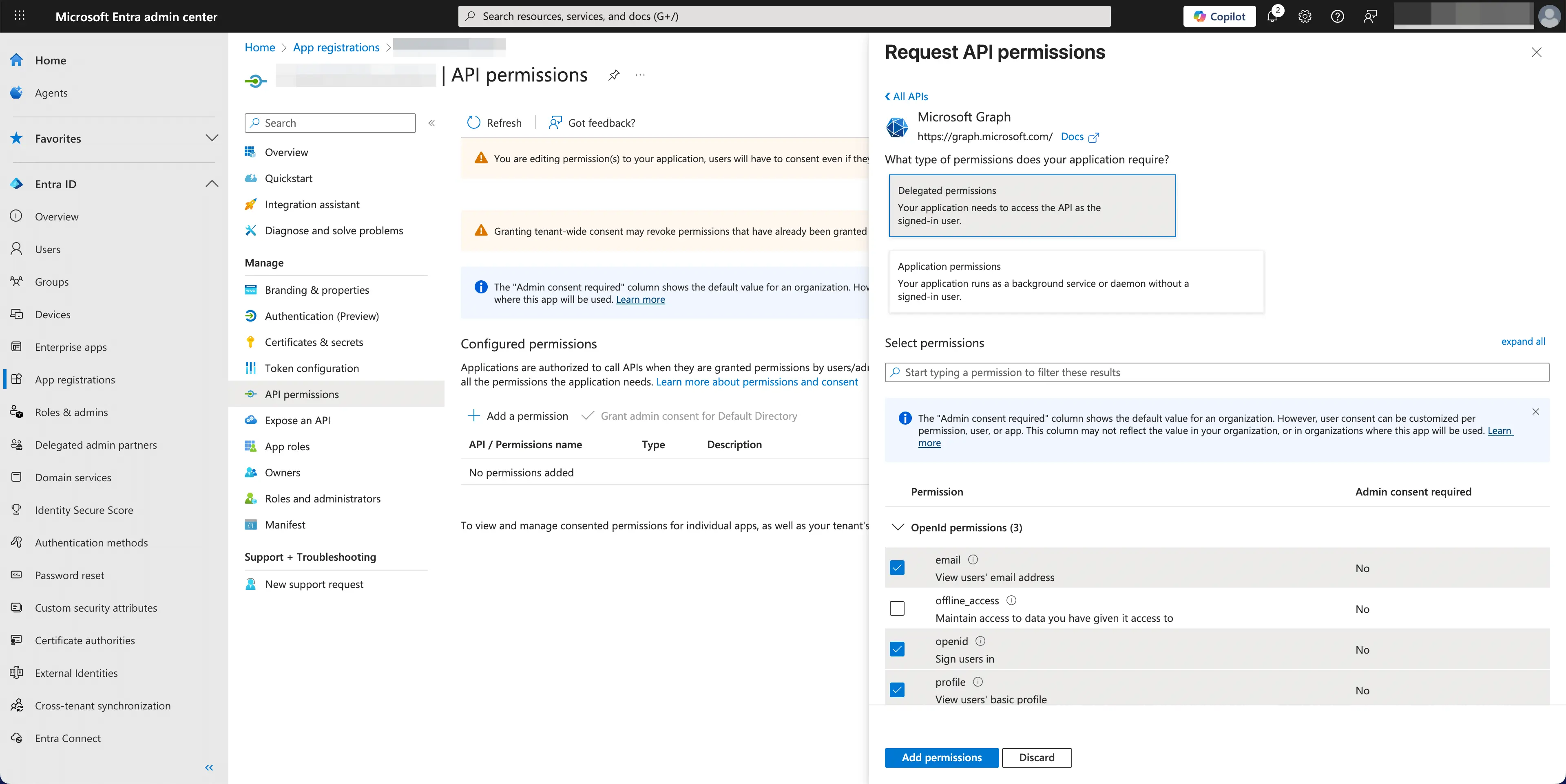 Ajouter des permissions API Microsoft
